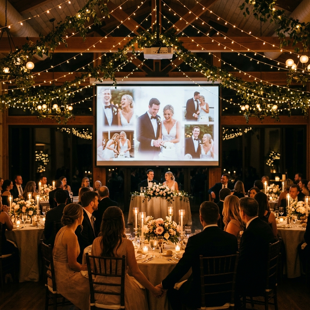 Proyección de fotos en pantalla durante evento